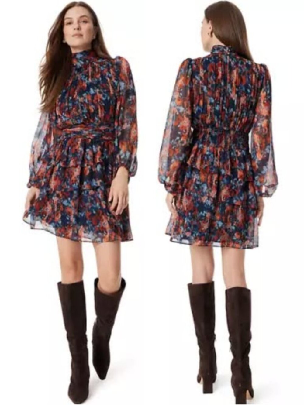 Sam Edelman Ava Chiffon Mini Dress NWT in Navy Flora Futura Large